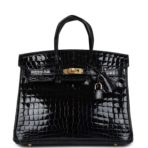 hermes shiny niloticus crocodile birkin 25 black
